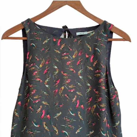 Kimchi Blue Dress Gray Bird Print Sleeveless Pockets Cut Out Back Mini Dress XS - Picture 3 of 10